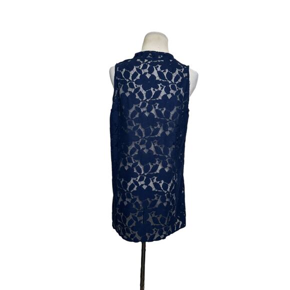 Blue lace sleeveless v neck sheer blouse size large - Picture 3 of 6